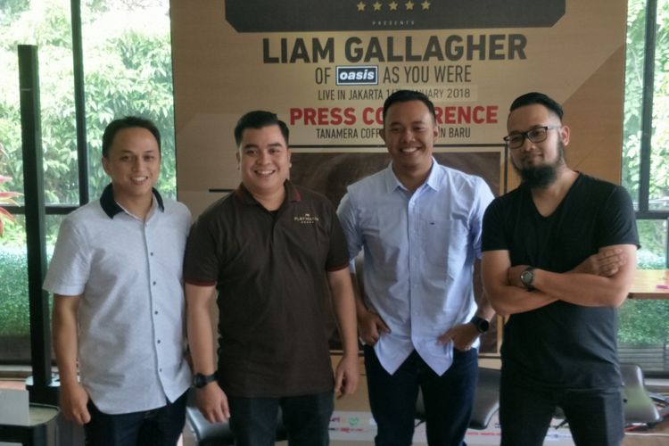 Konferensi pers konser Laim Gallagher di Tanamera Coffee, Jakarta Selatan, Kamis (14/12/2017).
