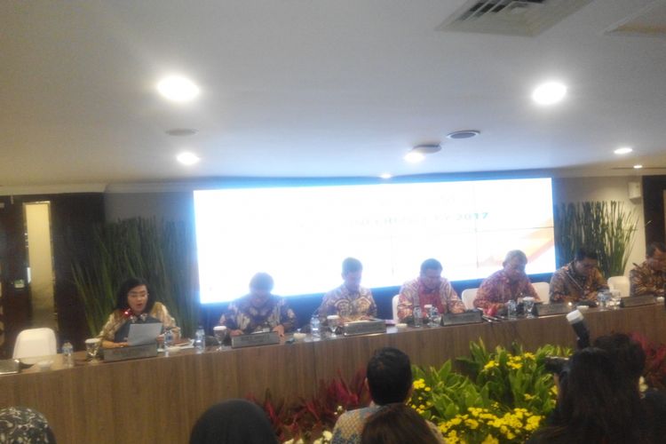 Konferensi pers paparan kinerja keuangan PT Bank Negara Indonesia (Persero) Tbk di Jakarta, Rabu (17/1/2018).