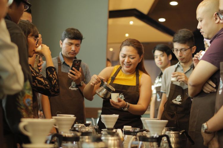 acara Home Brewing French Press and V60 Kompas.com bersama Caribou Coffee di Caribou Coffe Lotte Shopping Avenue, Jakarta Selatan, Sabtu (10/2/2018). 