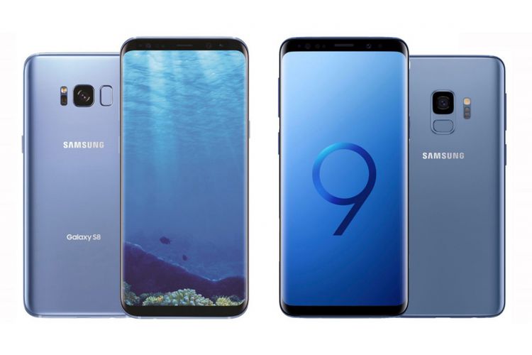 Tampilan fisik Galaxy S9 (kanan) sangat mirip dengan pendahulunya, Galaxy S8. Kedua perangkat sama-sama mengusung layar Infinity Display dengan aspect ratio 18,5:9. Perbedaan yang paling terlihat adalah pemindai sidik jari yang dipindah sehingga tersusun vertikal dengan modul kamera pada Galaxy S9.