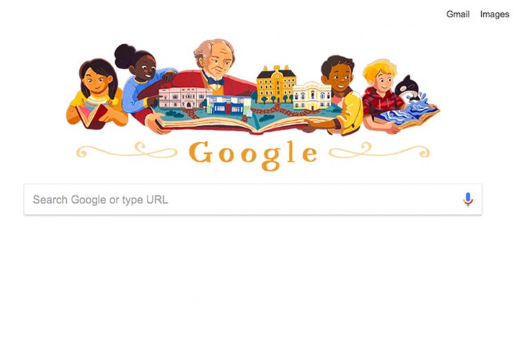 Doodle Google tanggal 16 Maret 2018 yang menampilkan sosok George Peabody.