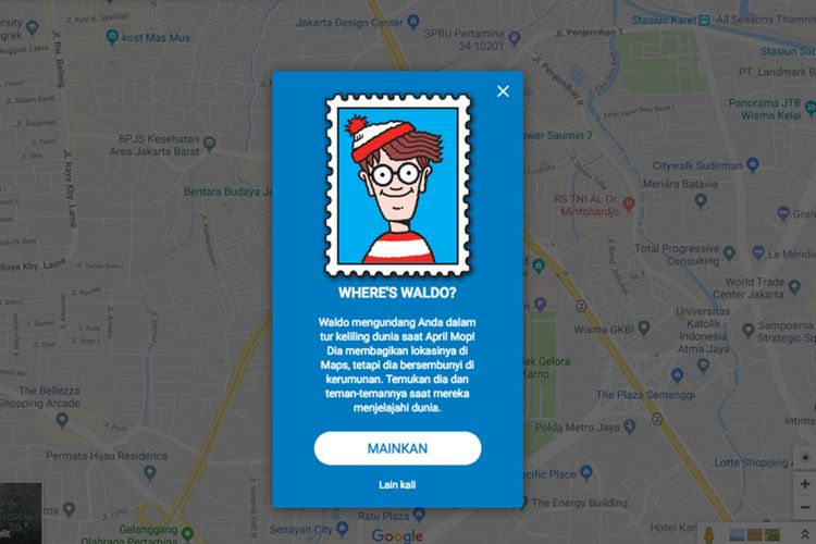 Minigame Wheres Waldo menyambut pengguna Google Maps.