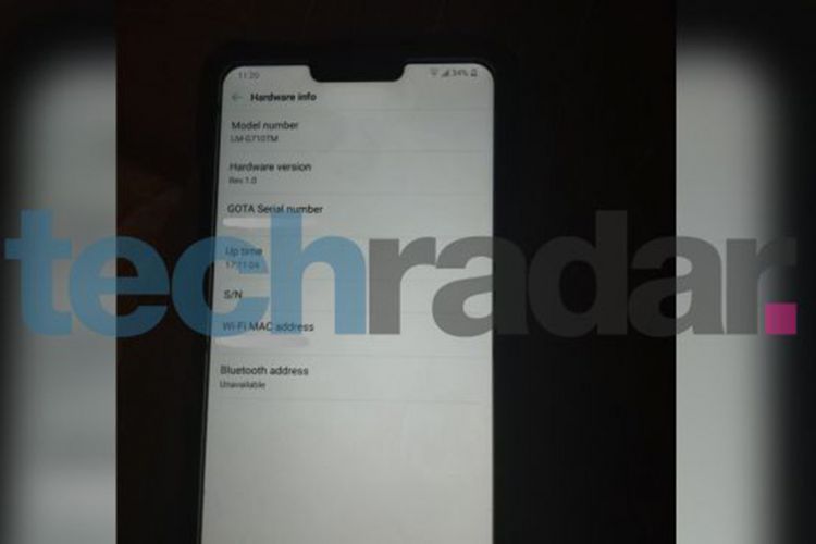 Bocoran foto LG G7 ThinQ. Ada bagian poni di sisi atas layar.(TechRadar)