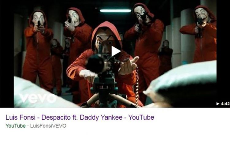 Usai dihapus oleh hacker, Despacito di YouTube hanya menampilkan thumbnail berisi gambar yang tidak ada dalam video klip aslinya.