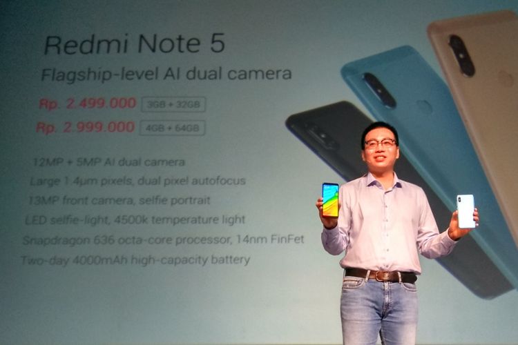 Steven Shi, Country Manager Xiaomi Indonesia dalam acara peluncuran Redmi Note 5 di Jakarta, Rabu (18/4/2018).