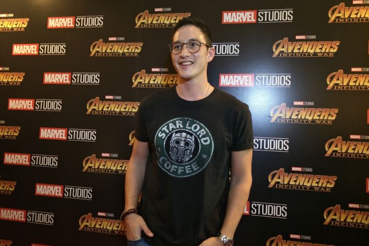 Mike Lewis diabadikan di sela screening film Avengers: Infinity War di XXI Kota Kasablanka, Jakarta Selatan, Selasa (24/4/2018) malam.