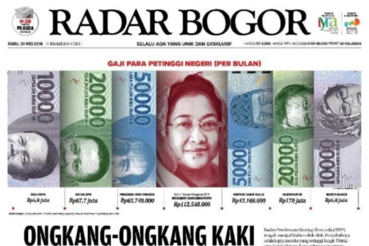 Headline Koran Radar Rabu (30/5/2018) memuat berita tentang Ongkang-ongkang Kaki Dapat Rp 112 Juta 