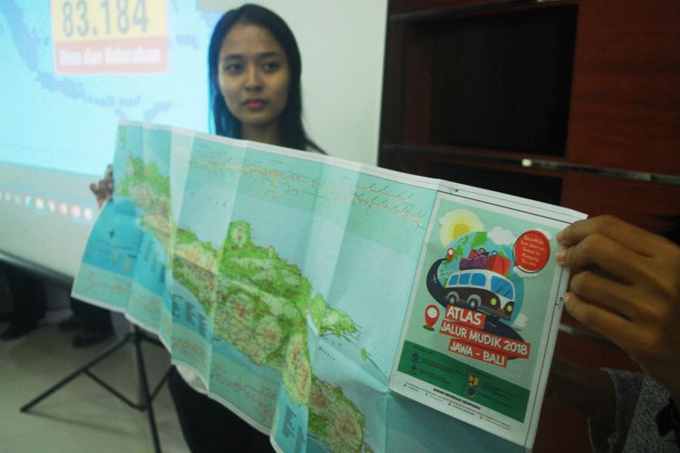 Badan Informasi Geospasial (BIG) meluncurkan Atlas Jalur Mudik 2018 di Kantor BIG, Cibinong, Kabupaten Bogor, Rabu (30/5/2018).