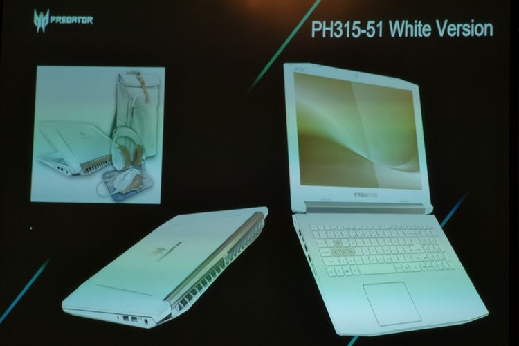 Acer Predator Helios 300 edisi warna putih dipaketkan dengan aksesori gaming berkelir senada. 