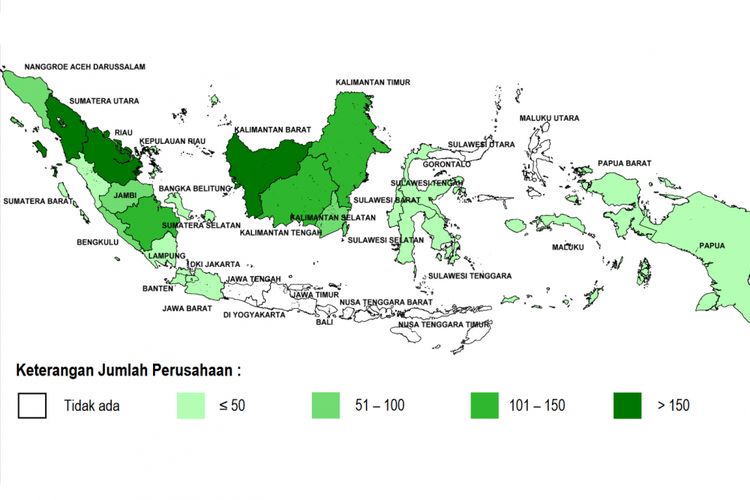 Persebaran perusahaan perkebunan kelapa sawit di Indonesia (data BPS, Direktori Perusahaan Perkebunan Kelapa Sawit 2015)