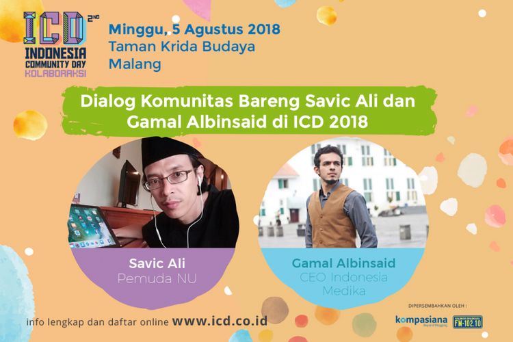 Tokoh muda pengelola NU Online Savic Ali akan hadir dan menjadi narasumber dalam dialog antarkomunitas di Indonesian Community Day (ICD) 2018 yang dilaksanakan pada 5 Agustus mendatang di Taman Krida Budaya Malang Jawa Timur. 