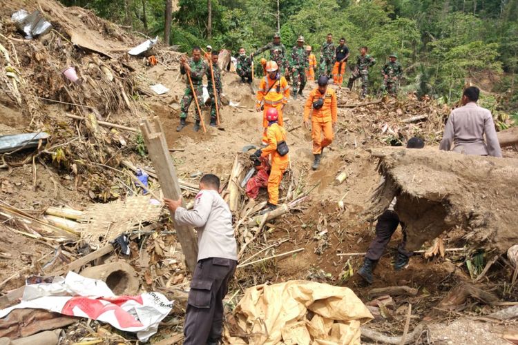 Proses pencarian korban tertimbun longsor di Desa Busur Timur, Lombok Utara masih dilakukan oleh Tim SAR, TNI dan Polri hingga Senin (13/8/2018). 