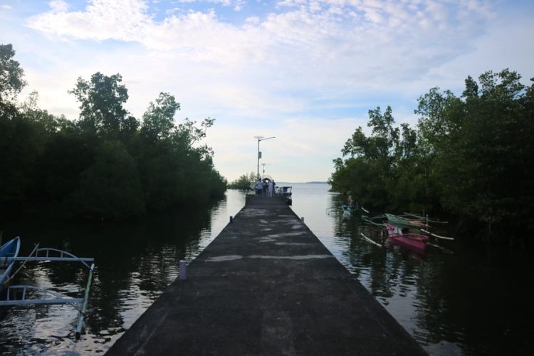 Dermaga dengan panjang 400 meter di Mangrove Park Bahowo di Manado, Sulawesi Utara.