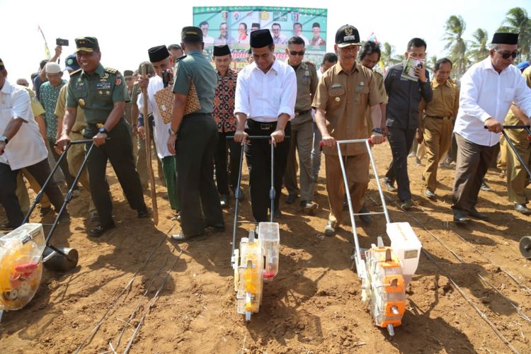 Kementerian Pertanian mencanangkan tanam jagung perdana di Kabupaten Pringsewu, Lampung, Selasa (4/9/2018) dengan melibatkan beberapa pesantren Nahdlatul Ulama. 