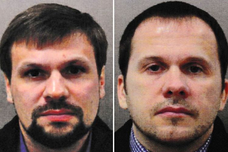Ruslan Boshirov (kiri) dan Alexander Petrov. Dua pria itu diduga merupakan tersangka percobaan pembunuhan menggunakan racun saraf terhadap mantan agen ganda Rusia di Salisbury, Inggris, 4 Maret lalu.