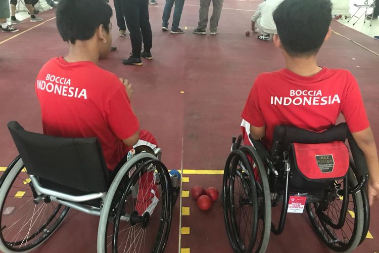 Atlet Boccia Indonesia sedang melakukan uji coba di YPAC Solo, 6 September 2018. 
