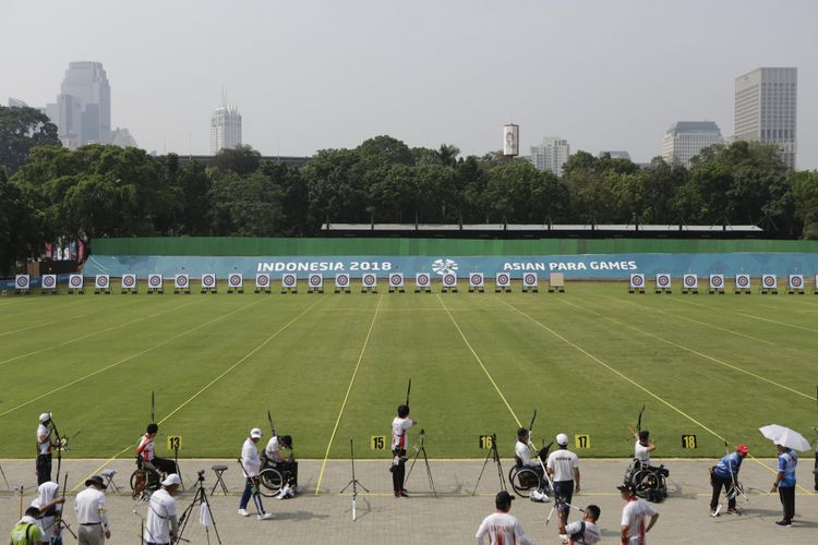 Venue cabang olahraga panahan Asian Para Games 2018 di kompleks Gelora Bung Karno (GBK) Senayan, Jakarta difoto pada Jumat, 5 Oktober 2018. 