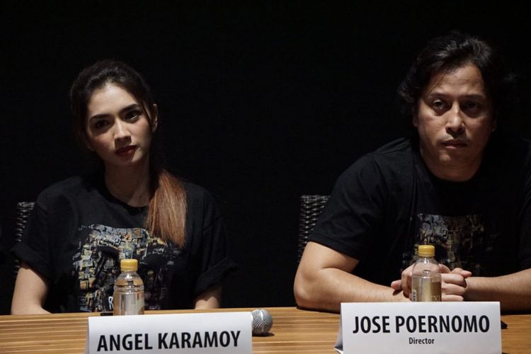 Angel Karamoy dam Jose Poernomo saat Launching poster dan trailer film Reva di Metropole XXI, Cikini, Jakarta Pusat, Senin (8/10/2018).