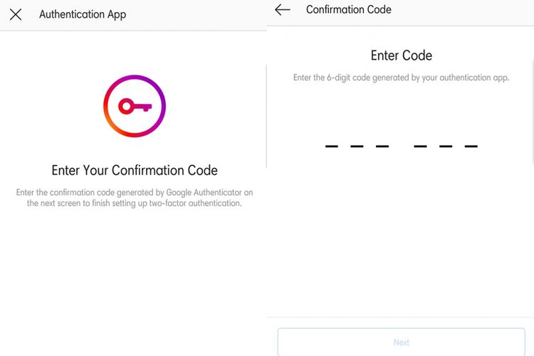 Tampilan input kode two factor authentication di aplikasi Instagram.