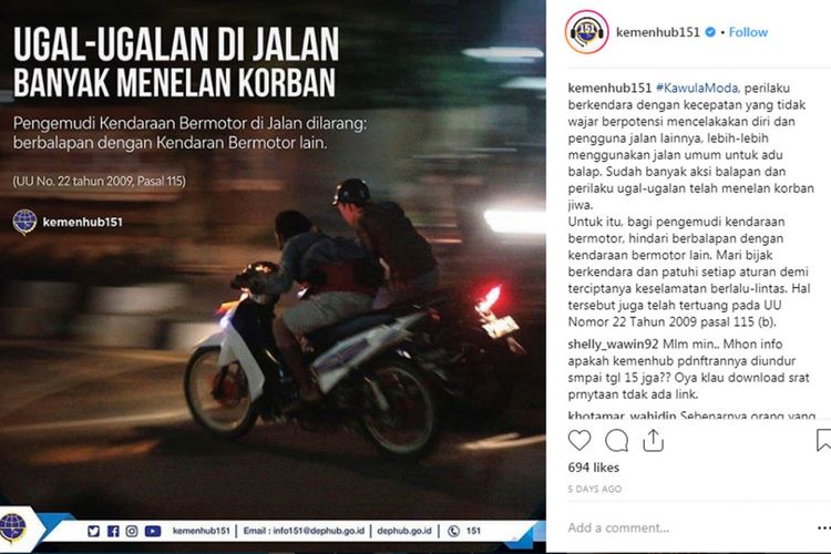 Ugal-ugalan di jalan telan banyak korban jiwa.