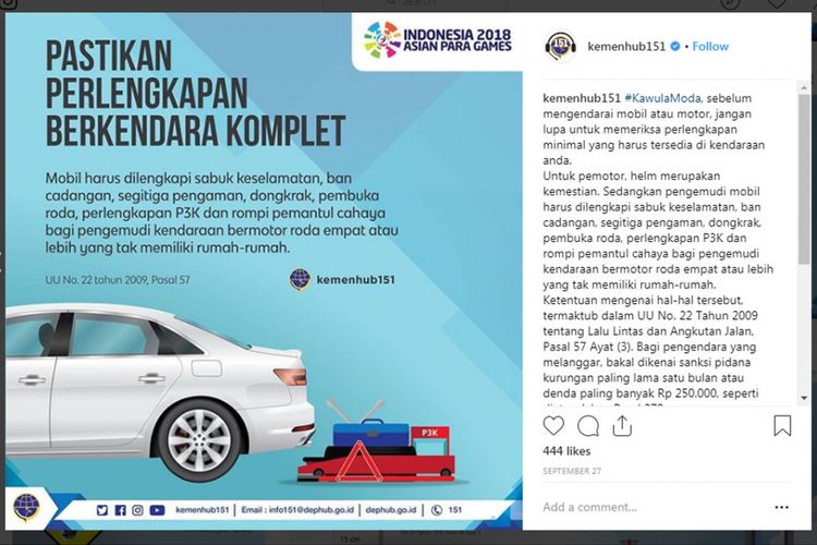 Perlengkapan wajib yang ada di kendaraan.