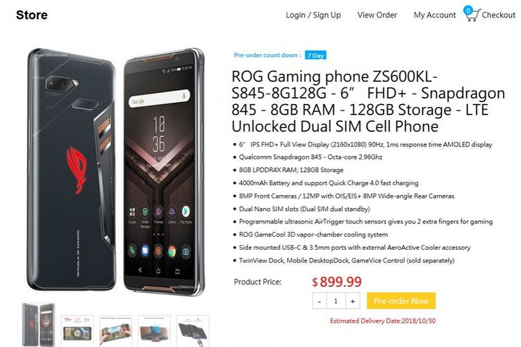 Smartphone Gaming Asus ROG Phone Mulai Dijual Global