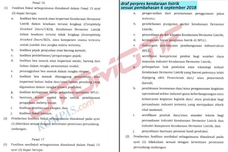 Draf Perpres kendaraan listrik terbaru sesuai pembahasan 6 September 2018.