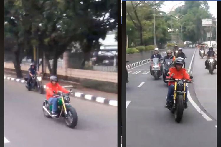 Jokowi pamer motor barunya dengan blusukan ke pasar di Kota Tangerang.