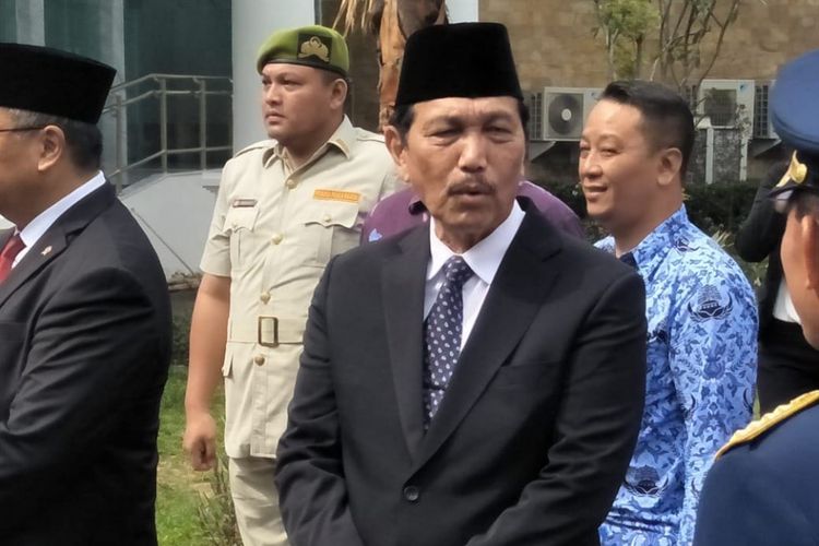 Menteri Koordinator Bidang Kemaritiman Luhut Binsar Pandjaitan saat ditemui di Gedung Konvensi TMP Kalibata, Jakarta Selatan, Sabtu (10/11/2018).