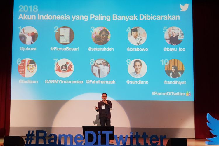 Country Head Industry Indonesia dan Malaysia Dwi Adriansyah saat memamparkan tren di Twitter selama 2018.