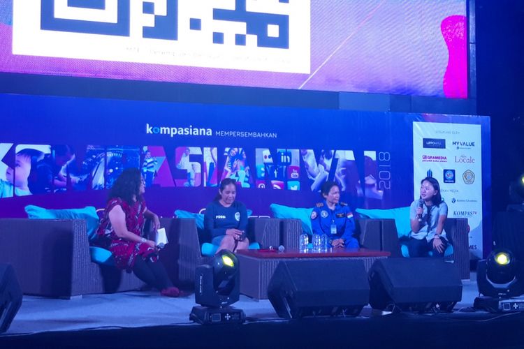 Talkshow bertajuk Perempuan Berjaya di Darat, Laut, dan Udara di acara Kompasianival 2018: 8eyond Generation digelar Kompasiana di Lippo Mall Kemang, Jakarta Selatan, Sabtu (8/12/2018).