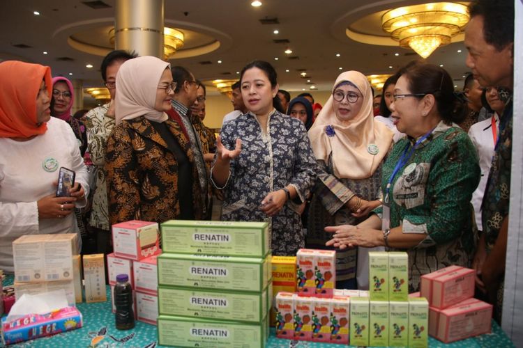 Menko Puan saat menghadiri acara Pencanangan Gerakan UMKM Jamu Berdaya Saing dan Herbal Indonesia Expo 2018 di Smesco Tower, Jakarta, Rabu (12/12/2018).