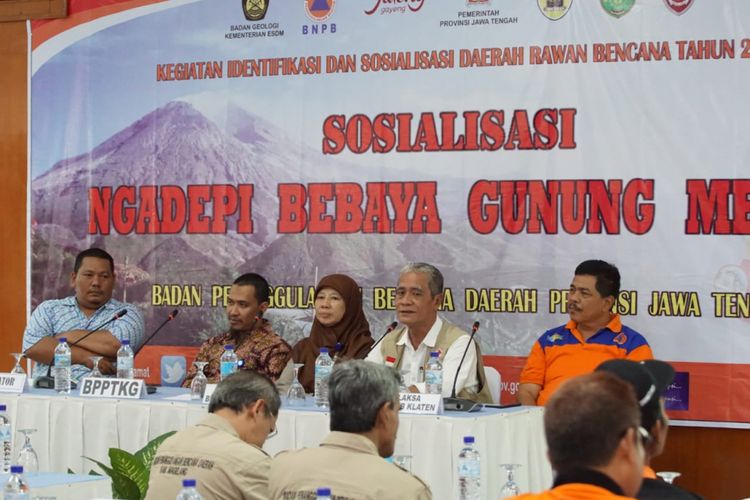 Kegiatan sosialisasi bencana gunung Merapi yang digelar oleh BPBD Provinsi Jawa Tengah di Hotel Galuh Prambanan Klaten, Sabtu (15/12/2018).