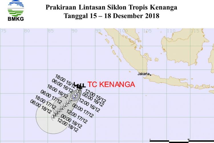 Siklon tropis Kenanga yang terbentuk pada 15 Desember 2018.