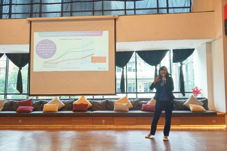 Chief Marketing Officer Agate, Shieny Aprilia, saat berbicara dalam acara peresmian sub-brand Agate Level Up di Jakarta, Rabu (30/1/2019).