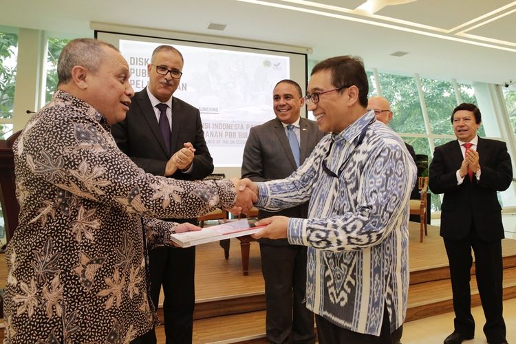 Diskusi Publik dan Peluncuran Buku Presidensi Indonesia pada Dewan Keamanan PBB di kantor Kementerian Luar Negeri Jakarta, Jumat (16/8/2019).