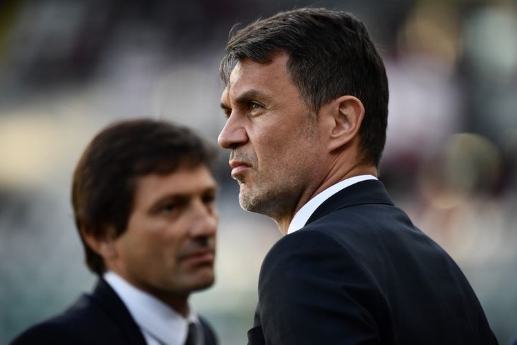 Direktur Teknik AC Milan, Paolo Maldini, saat menghadiri laga antara Torino dan AC MIlan di Stadion Grande Torino, Turin, 28 April 2019.