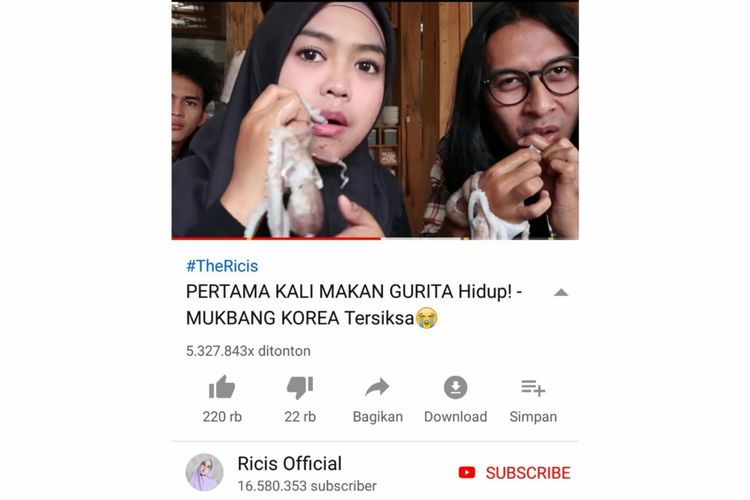 Tangkapan layar kanal YouTube Ricis Official.