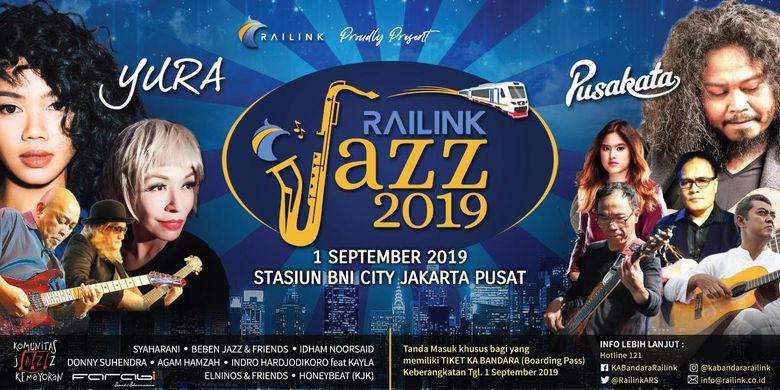 Pertunjukan musik Railink Jazz 2019 digelar untuk penumpang kereta bandara di Stasiun BNI City, Sudirman, Jakarta, Minggu (1/9/2019).
