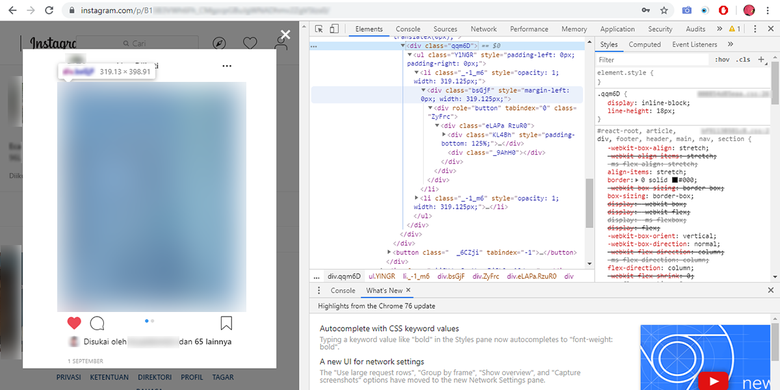 Tautan menuju foto akun privat di Instagram bisa dilihat dengan inspect element kode HTML, lalu membagikannya secara bebas.