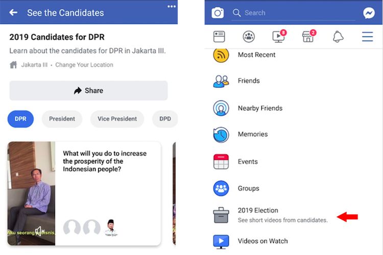 Fitur 2019 Election di aplikasi Facebook.