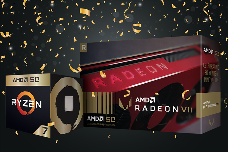 Prosesor AMD Ryzen 2700X Gold Edition dan kartu grafis Radeon VII Gold Edition.
