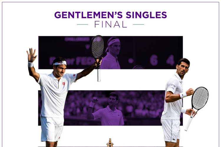 Roger Federer dan Novak Djokovic akan berhadapan pada final tunggal putra Wimbledon 2019, 14 Juli 2019. 