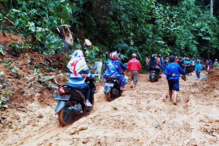 Kondisi jalan lintas Liwa (Lampung Barat) - Krui (Pesisir Barat) yang merupakan penghubung menuju Provinsi Bengkulu.
