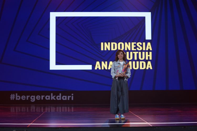 Co-founder Narasi, Najwa Shihab, di panggung acara Indonesia Butuh Anak Muda, Rabu (19/2/2020).