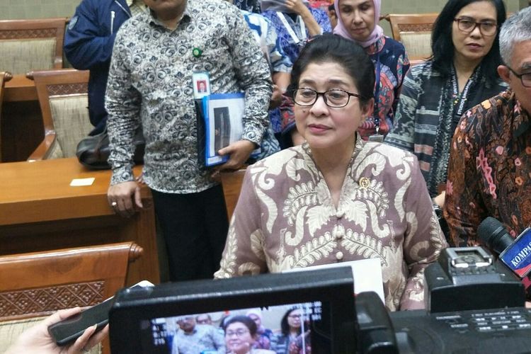 Menteri Kesehatan Nila Moeloek di Kompleks Parlemen Senayan, Jakarta, Selasa (14/5/2019). 