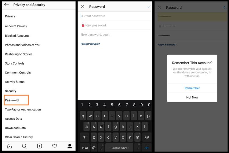 Ilustrasi cara mengganti password Instagram bagian 2