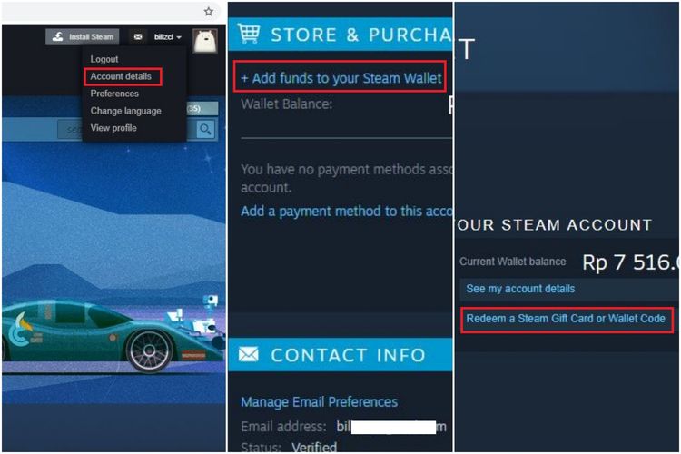 Ilustrasi langkah mengisi Steam Wallet 1