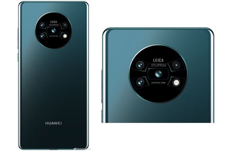 Render Huawei Mate 30 dengan kamera belakang membulat.