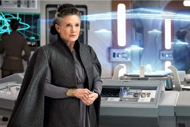Aktris Carrie Fisher sebagai General Leia Organa atau Princess Leia dalam film Star Wars: The Last Jedi.